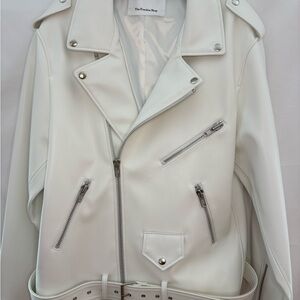 The Frankie Shop - Chicago Oversized Ivory Leather Biker Jacket